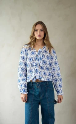 Clearance Bluse - Krisina - White Blue Combo Bluser