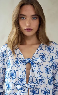 Clearance Bluse - Krisina - White Blue Combo Bluser