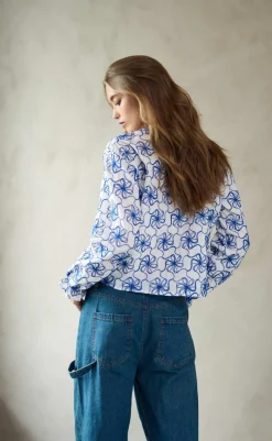 Clearance Bluse - Krisina - White Blue Combo Bluser