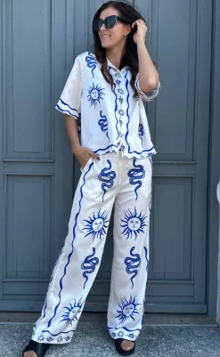 Hot Bukser - Kimona - Chana Blue Print Bukser & Jeans