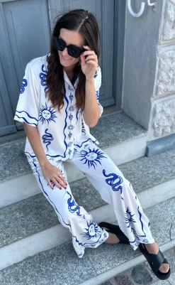 Hot Bukser - Kimona - Chana Blue Print Bukser & Jeans