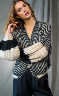 Discount Cardigan - Liana - Cream/Black Striktrøjer & Sweat|Cardigans