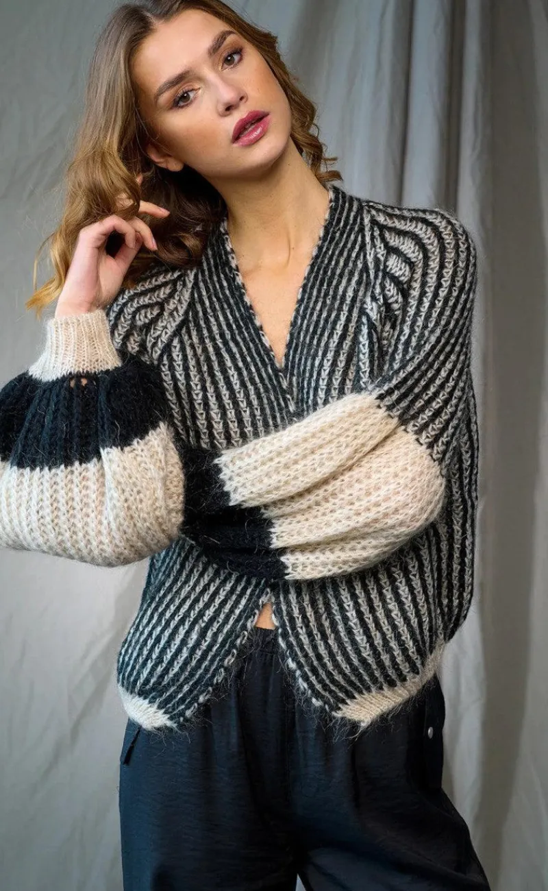 Discount Cardigan - Liana - Cream/Black Striktrøjer & Sweat|Cardigans