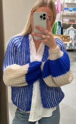 Hot Cardigan - Liana - Cream/Cobalt Blue Striktrøjer & Sweat|Cardigans