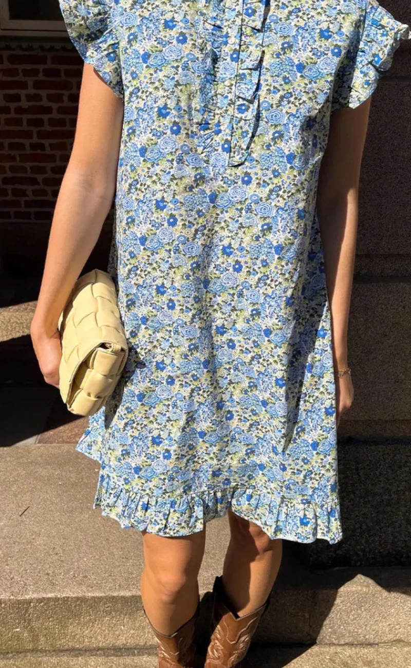 New Kjole - Sally - Blue/Yellow Flower Kjoler