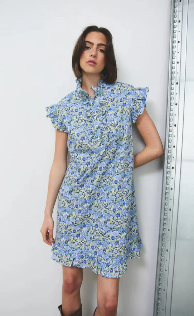 New Kjole - Sally - Blue/Yellow Flower Kjoler