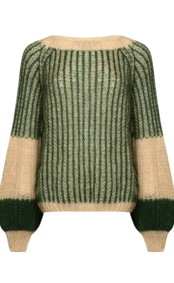 Outlet Sweater - Liana - Beige/Bottle Green Striktrøjer & Sweat