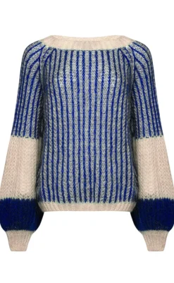 Online Sweater - Liana - Cream/Cobalt Blue Striktrøjer & Sweat