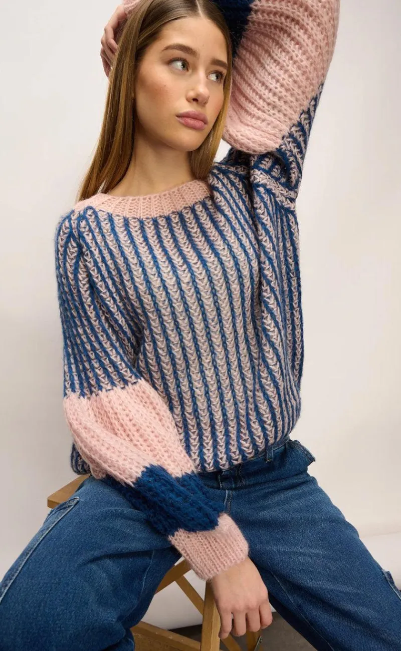 Clearance Sweater - Liana - Rose/Navy Striktrøjer & Sweat