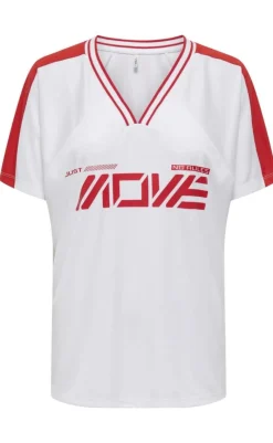 Online Bluse - Bella Sport V-Neck - Bright White/Move In Red Bluser