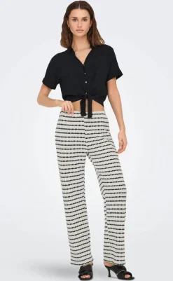 Bukser - Eva Stripe - Cloud Dancer/Black Bukser & Jeans