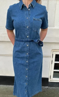 New Kjole - Lana SS Long - Medium Blue Denim Kjoler