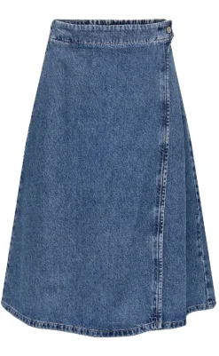 Clearance Nederdel - Thea Wrap Midi - Medium Blue Denim Nederdele