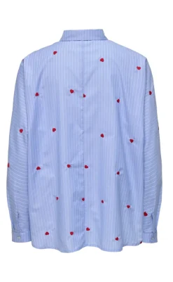 Skjorte - Lina Grace - Moonlight Blue Stripe w. Red Heart Skjorter