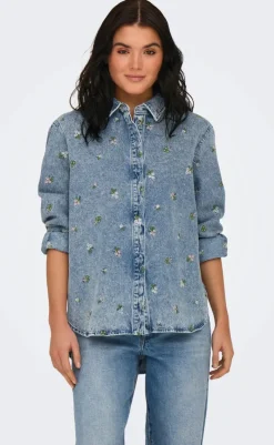 Hot Skjorte - Vera - Light Blue Denim/Flower Skjorter