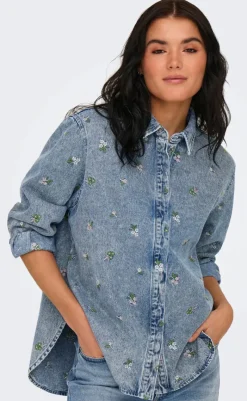 Hot Skjorte - Vera - Light Blue Denim/Flower Skjorter