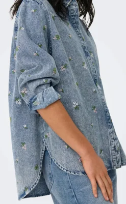 Hot Skjorte - Vera - Light Blue Denim/Flower Skjorter