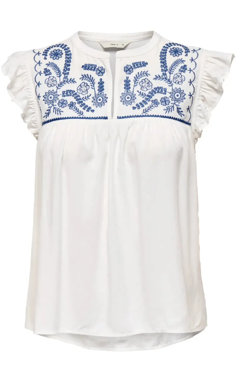 Discount Top - Vestine - Cloud Dancer/Blue T-shirts & Toppe|Veste