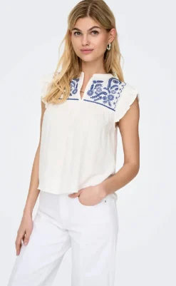 Discount Top - Vestine - Cloud Dancer/Blue T-shirts & Toppe|Veste