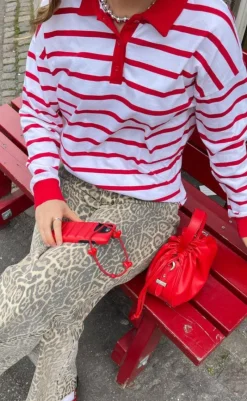 Clearance Bluse - Amilie - Bright White w. High Risk Red Bluser