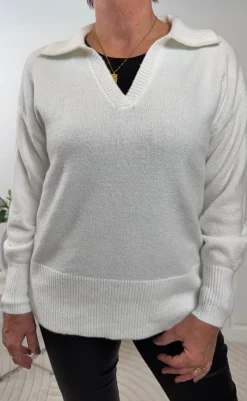 Online Striktrøje - Malou Polo - Cloud Dancer Melange Striktrøjer & Sweat