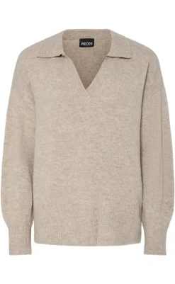 Outlet Striktrøje - Malou Polo - Taupe Gray Melange Striktrøjer & Sweat