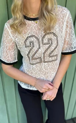 Outlet Bluse - Susanna Football - White Lace (vendbar) Bluser