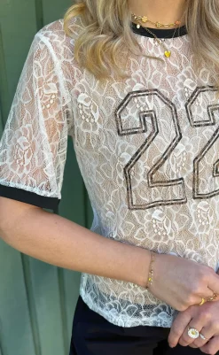 Outlet Bluse - Susanna Football - White Lace (vendbar) Bluser