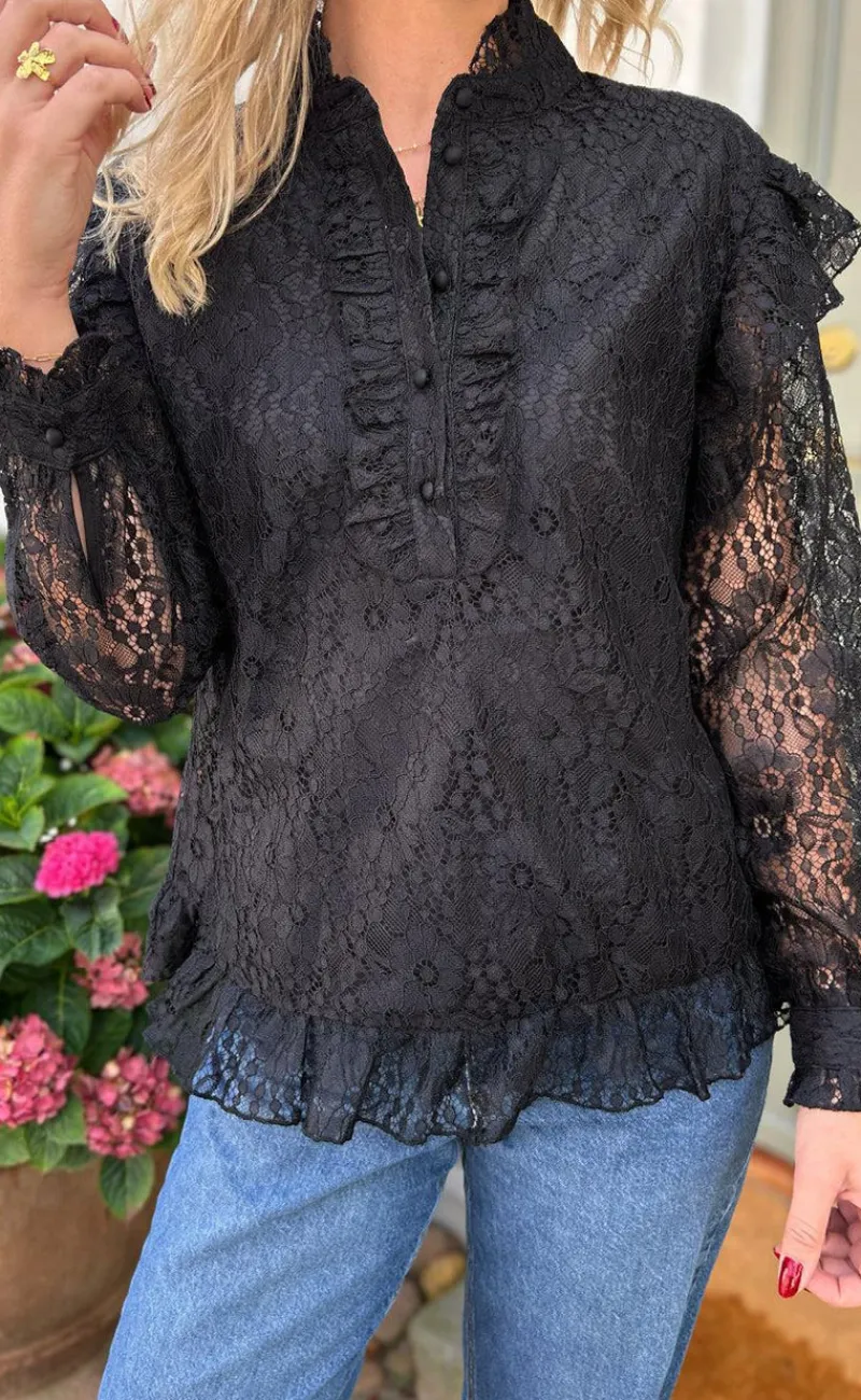 Discount Bluse - Pia Lace - Black Bluser