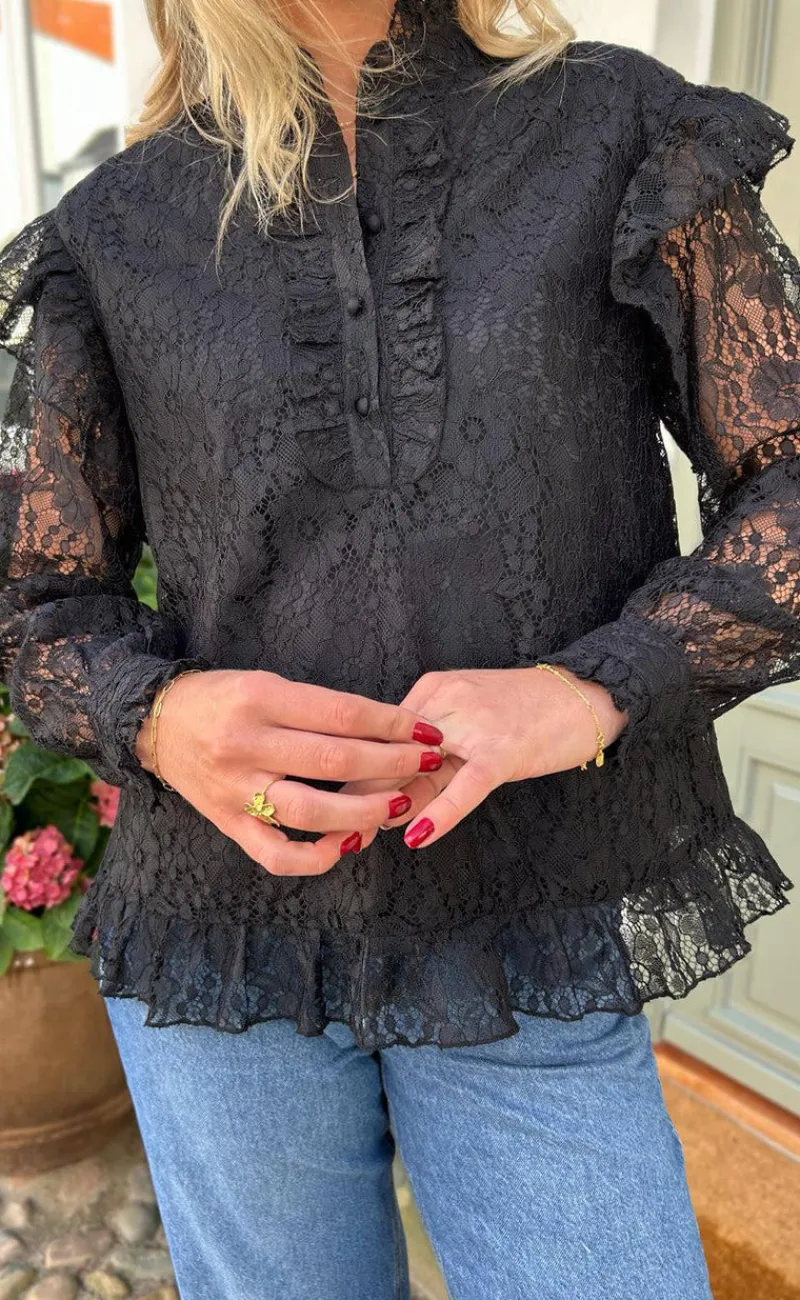 Discount Bluse - Pia Lace - Black Bluser