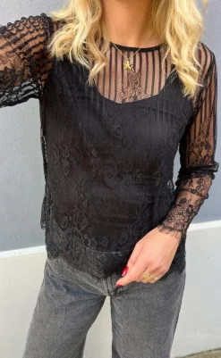 Outlet Bluse - Lissa Lace - Black Bluser
