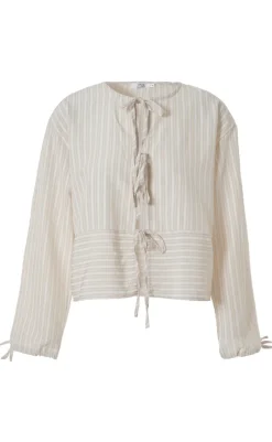 Bluse - Cornelia - Camel / White Stripe (vendbar) Bluser