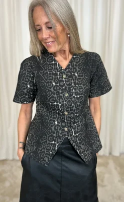 New Bluse - Venja - Grey Leopard Bluser