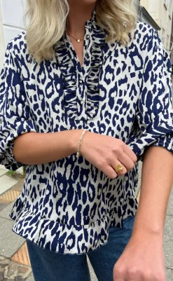 Clearance Bluse - Pia - Navy Blue Leopard Bluser