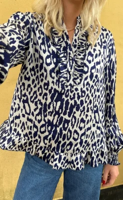 Clearance Bluse - Pia - Navy Blue Leopard Bluser