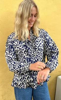 Clearance Bluse - Pia - Navy Blue Leopard Bluser