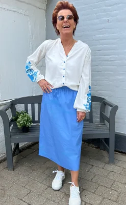 Discount Bluse - Molly - Off White w. Blue Bluser