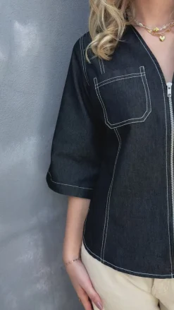 Best Bluse - Zenia Zipper - Black Denim Bluser