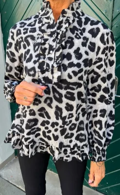 Discount Bluse - Pia - Grey Leopard Bluser