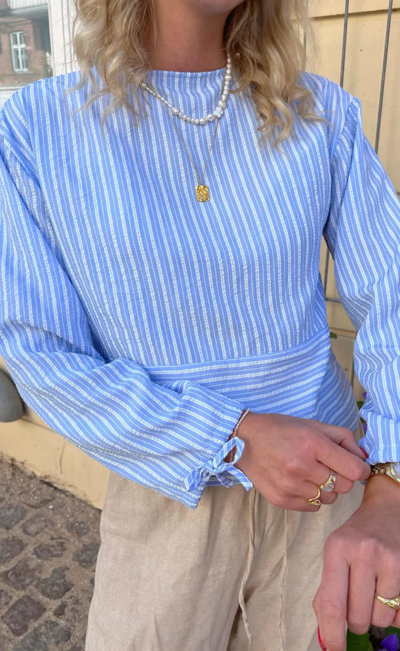 Discount Bluse - Cornelia - Blue / White Stripe (vendbar) Bluser