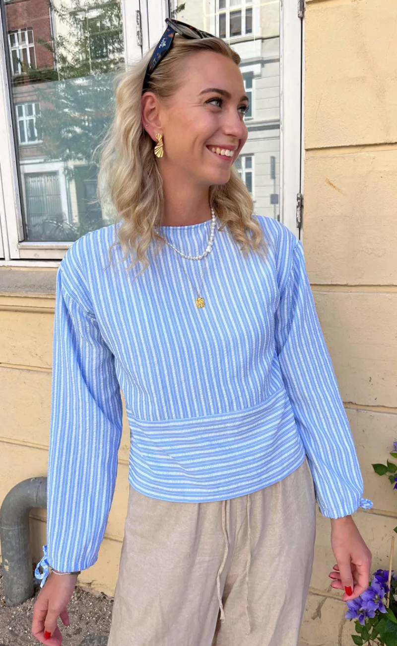 Discount Bluse - Cornelia - Blue / White Stripe (vendbar) Bluser