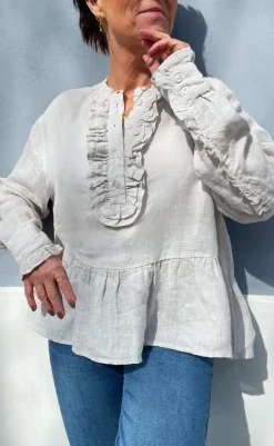 Bluse - Caroline Linen - Off White Bluser