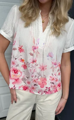 Sale Bluse - Nina - Off White W. Pink Flowers Bluser