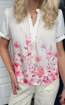 Sale Bluse - Nina - Off White W. Pink Flowers Bluser