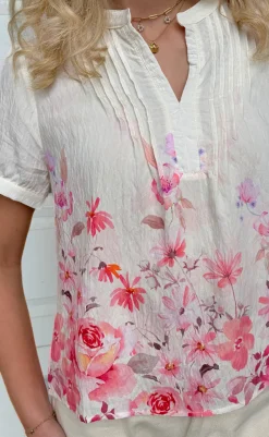 Sale Bluse - Nina - Off White W. Pink Flowers Bluser