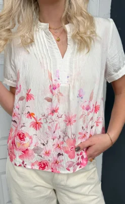 Sale Bluse - Nina - Off White W. Pink Flowers Bluser