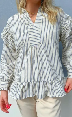 Sale Bluse - Wilja - White/Blue Stripes Bluser