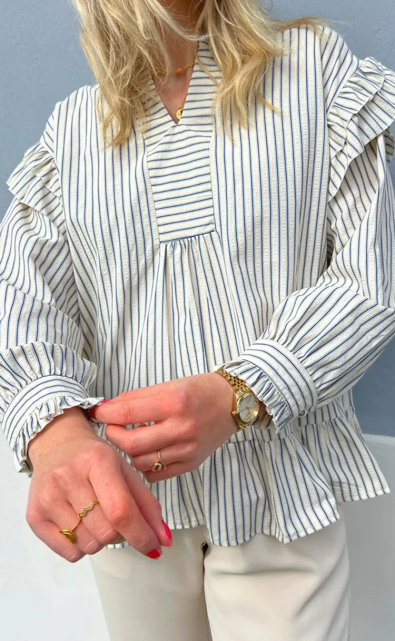 Sale Bluse - Wilja - White/Blue Stripes Bluser