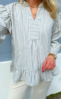 Sale Bluse - Wilja - White/Blue Stripes Bluser