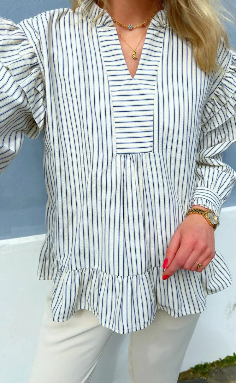 Sale Bluse - Wilja - White/Blue Stripes Bluser